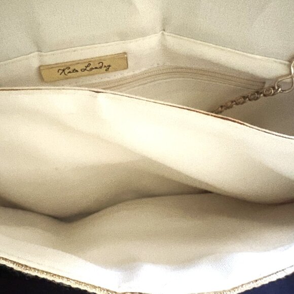 Kate Landry Bone Gold threaded "Silk Slub" Fabric Clutch/Crossbody EUC - Picture 9 of 11